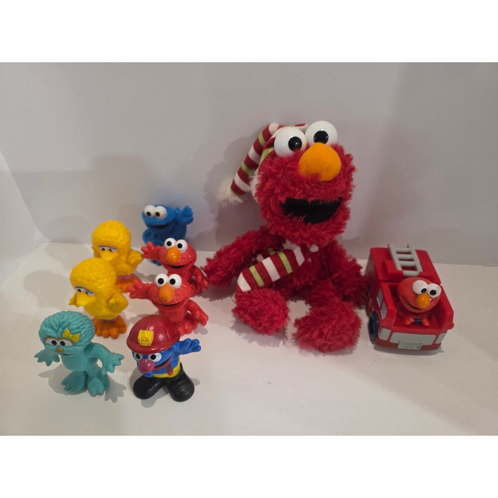 Sesame Street 9in Elmo Plush w/Striped Santa Hat & Scarf Christmas and Toy Lot